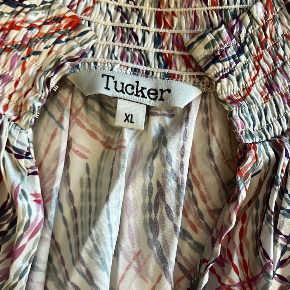 Tucker NYC Stella Dress Ecru Retro Geo in Stretch Charmeuse Silk Mock Neck - Picture 4 of 13